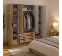 Dmora - Grande Garde-Robe Frances, Meubles de Chambre, Penderie de Plain-Pied, Placard à vêtements, 196x50 h200 cm, Chêne Clair