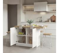 Dmora Îlot de cuisine Bohinjj 130 x 80 x H 90 cm, blanc brillant, 2 étagères, 4 compartiments, meuble garde-manger, 2 portes, fabriqué en Italie