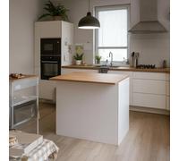 Dmora - Îlot de Cuisine Emmanuel, Armoire Polyvalente, Meuble de kitchenette, Table auxiliaire, 100% Made in Italy, 125x90h90 cm, Blanc Brillant et chêne