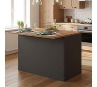 Dmora - Îlot de Cuisine Emmanuel, Armoire Polyvalente, Meuble de kitchenette, Table auxiliaire, 100% Made in Italy, 125x90h90 cm, Anthracite et Chêne