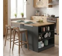 Dmora - Îlot de Cuisine Osvaldo, Armoire Polyvalente, Meuble de kitchenette, Table auxiliaire, 100% Made in Italy, 160x90h90 cm, Anthracite et Chêne