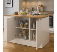 Dmora - Îlot de Cuisine Patrizio, Armoire Polyvalente, Meuble de kitchenette, Table auxiliaire, 100% Made in Italy, 155x90h90 cm, Blanc Brillant et chêne