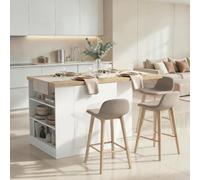 Dmora Îlot de cuisine Razelm 160 x 80 x H 90 cm blanc brillant avec étagère à 2 compartiments, meuble garde-manger une porte, fabriqué en Italie