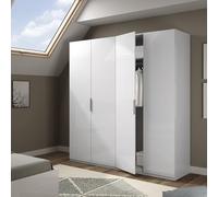 Dmora Knoxville, Armoire Meuble de Rangement pour Chambre à Coucher à 4 battantes, avec 2 étagères et Barre Porte-Manteau, 180 x 52 x 200 cm, Blanc