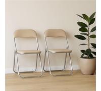 Dmora - Lot de 2 chaises pliante Marbella, Fauteuil gain de place, Chaise invité, Siège de réunion en simili cuir, 43x47h80 cm, Beige
