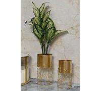Dmora - Lot de 2 Porte-vases Clarence, Complément de décoration, Article décoratif, Accessoire de décoration, 23x23 h43 cm, Or