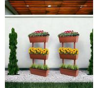 Dmora - Lot de 3 vases Durbuy, Composition pour potager domestique, Ensemble porte-fleurs pour intérieur ou extérieur, 100% Made in Italy, 49x16h100 cm, Marron