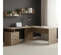 Dmora - Mark Desk, Bureau PC d'angle, Table de Bureau Polyvalente, Bureau Multi-Positions Peu encombrant, 100% Made in Italy, 160x60h75 cm, Chêne