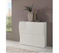 Dmora Meuble à chaussures Andrea, Armoire polyvalente avec 2 portes battantes, 101x27h82 cm, Blanc brillant