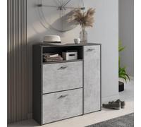 Dmora Meuble à chaussures moderne avec 3 portes, Range-chaussures d'entrée pour 12 paires de chaussures, étagères standard, Made in Italy, 91x27h94 cm, Couleur Anthracite et Ciment