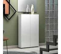 Dmora - Meuble à chaussures Tzaneen, Meuble à chaussures, Armoire d'entrée polyvalente, Rangement pour chaussures, Made in Italy, 70x19h115 cm, Blanc brillant