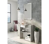 Dmora Meuble de couloir avec miroir, hall d'entrée avec tiroirs, Vide-poche pour petits appartements, cm 80x28h170, couleur Blanc et Ciment