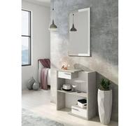 Dmora Meuble de couloir avec miroir, hall d'entrée avec tiroirs, Vide-poche pour petits appartements, cm 80x28h170, couleur Blanc et Ciment