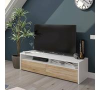 Dmora - Meuble de salle de bains Henderson, Buffet pour télévision de salon avec 2 portes, meuble télévision, Buffet bas de salon moderne, cm 130x40h36, Blanc brillant