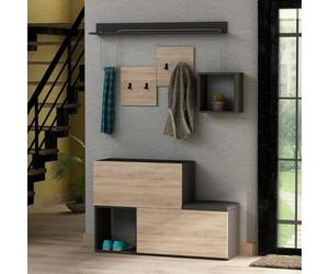 Dmora Meuble d'entrée Caph, entrée Porte-vêtements, Composition pour Hall, Console de Rangement multifonctionnelle, 120 x 17 h76 cm, Anthracite et chêne