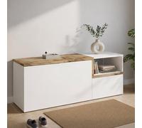 Dmora - Meuble d'entrée Flavio, entrée multifonction moderne, casier polyvalent pour hall d'entrée, 100% Made in Italy, 120x40h54 cm, blanc brillant et érable