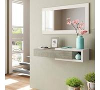 Dmora - Meuble d'entrée Mcallen, Entrée réversible avec miroir, Meuble d'entrée avec tiroir, Plateau de poche pour appartements, 95x26h69 cm, Blanc et Chêne