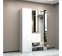 Dmora - Meuble d'entrée Vilmaro, Armoire multifonctionnelle avec 2 Portes, Cintre Mural avec 2 miroirs, 140x35h190 cm, Blanc