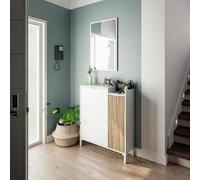 Dmora - Meuble d'entrée Williamsport, Couloir à 2 Portes, Armoire avec Miroir, Rangement Multifonctionnel, 77x24h91 cm, Blanc et Chêne