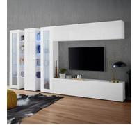 Dmora - Meuble haut Atta 340x30xh180 cm Blanc brillant Panneau effet bois et Verre