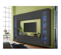 Dmora - Meuble haut Bellizzi, 260x30xh180 cm, Anthracite, Panneau effet bois et Verre