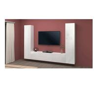 Dmora - Meuble haut Natasha, 260x30xh180 cm, Blanc brillant, Panneau effet bois