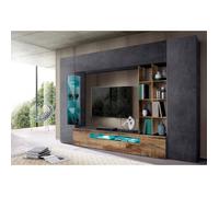 Dmora - Meuble mural Ocean, 290x40h192 cm, érable, ardoise, Panneau effet bois et Verre