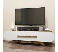 Dmora Meuble Porte Dubh, Buffet de Salon, Armoire Basse pour TV, Base Murale équipée, 145 x 37 h50 cm, Noyer et Blanc
