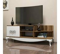 Dmora Meuble Porte Zeta, Buffet de Salon, Armoire Basse pour TV, Base Murale équipée, 130 x 45 h51 cm, Noyer et Blanc