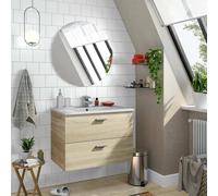 Dmora - Meuble sous lavabo Denison, Armoire de Toilette, Récipient pour lavabo, Meuble d'évier, 70x45 h50 cm, Chêne Clair