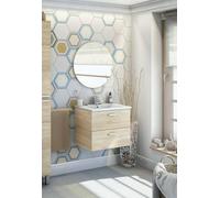 Dmora - Meuble sous lavabo Maltby, Armoire de Toilette, Récipient pour lavabo, Meuble d'évier, 60x45 h50 cm, Chêne Clair