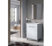 Dmora - Meuble sous lavabo NewYork, Meuble de salle de bain, armoire 2 portes avec miroir, 60x45h80 cm, Blanc brillant