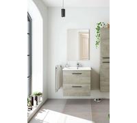 Dmora - Meuble sous-Vasque Fontana, Meuble de Salle de Bain avec 2 tiroirs, Meuble Suspendu avec Miroir, lavabo Non Inclus, 60x45h57 cm, Chêne
