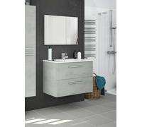 Dmora - Meuble sous-vasque Inglewood, Meuble de salle de bain suspendu, Armoire avec 2 tiroirs et miroir, 80x45h57 cm, Ciment