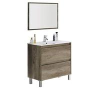 Dmora - Meuble sous-vasque Modesto, Meuble sous-vasque mural avec 2 tiroirs, Armoire de salle de bain avec miroir, Hors lavabo, 80x45h80 cm, Chêne