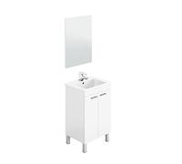 Dmora - Meuble sous-vasque Naperville, Meuble de salle de bain, armoire 2 portes avec miroir, lavabo non inclus, 50x40h80 cm, Blanc