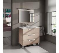 Dmora - Meuble sous-vasque Palmdale, Meuble de salle de bain, Meuble avec 3 tiroirs et miroir, lavabo non inclus, 80x45h86 cm, Chêne