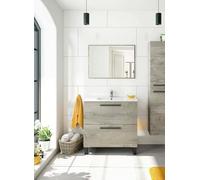 Dmora - Meuble sous-vasque Yonkers, Meuble de salle de bain avec 2 tiroirs, Meuble suspendu avec miroir, lavabo non inclus, 80x45h80 cm, Chêne