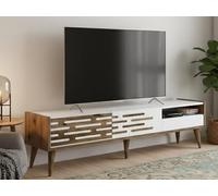 Dmora - Meuble TV Alnilam, Buffet de salon, Armoire basse pour TV, Base murale de rangement, 180x45h35 cm, Blanc et Noyer