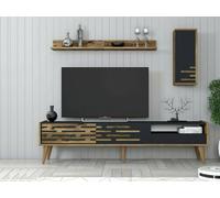 Dmora - Meuble TV Alnilam, Buffet de Salon, Armoire Basse pour TV, Base Murale de Rangement, 180x45h35 cm, Anthracite et Noyer