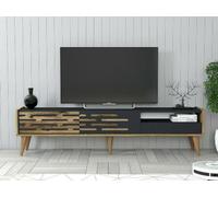 Dmora - Meuble TV Alnilam, Buffet de salon, Armoire basse pour TV, Base murale de rangement, 180x45h35 cm, Anthracite et Noyer