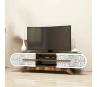 Dmora - Meuble TV Alud, Buffet de Salon, Armoire Basse pour TV, Base Murale équipée, 145x37h37 cm, Noyer et Blanc