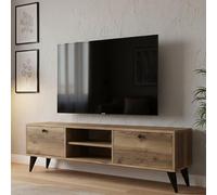 Dmora - Meuble TV Atropos, Buffet de Salon, Armoire Basse pour TV, Base Murale de Rangement, 138x30 h43 cm, Noyer et Noir