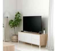 Dmora Meuble TV Cary, Buffet pour télévision avec 2 portes, Meuble TV de Salon, Blanc et Chêne, 130x41h47 cm