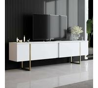 Dmora - Meuble TV Centaurus, Buffet de Salon, Armoire Basse pour TV, Base Murale de Rangement, 180x30h50 cm, Blanc et Or