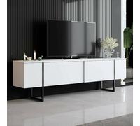 Dmora - Meuble TV Centaurus, Buffet de Salon, Armoire Basse pour TV, Base Murale de Rangement, 180x30h50 cm, Blanc et Noir