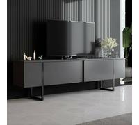 Dmora - Meuble TV Centaurus, Buffet de Salon, Armoire Basse pour TV, Base Murale de Rangement, 180x30h50 cm, Anthracite et Noir