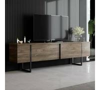 Dmora - Meuble TV Centaurus, Buffet de Salon, Armoire Basse pour TV, Base Murale de Rangement, 180x30h50 cm, Noyer et Noir