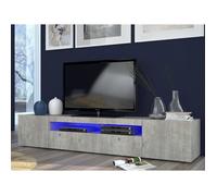 Dmora Meuble TV de salon, Made in Italy, Meuble TV avec 3 portes et étagères, cm 200x40h37, Couleur ciment, avec lumière LED bleue