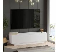 Dmora - Meuble TV Ganymede, Buffet de Salon, Armoire Basse pour TV, Base Murale de Rangement, 140x36 h38 cm, Blanc